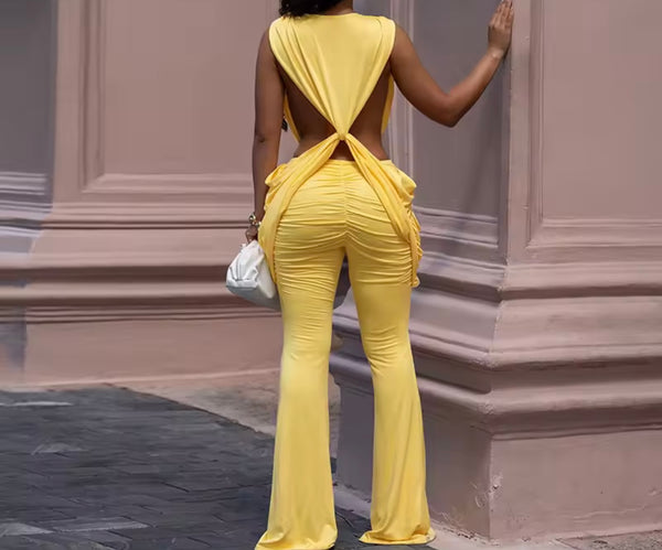 Women Draped Sleeveless Hollow Out Jumpsuit