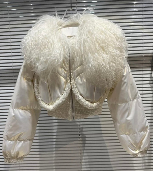 Women Fashion Feather PU Crop Jacket