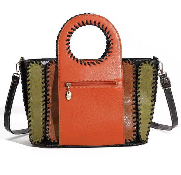 Women Fashion Color Patchwork Buckled Wallet Purse Set