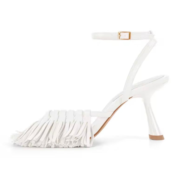 Women Open Toe Fringe Ankle Strap High Heel Sandals