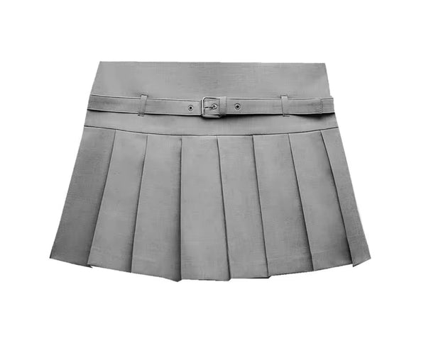 Women Fashion Faux Leather Jacket Two Piece Pleated Skirt Set