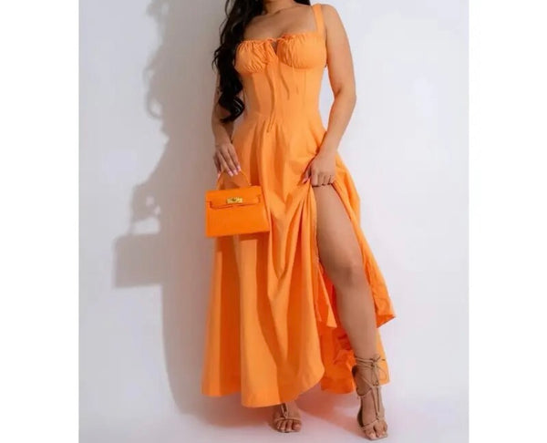 Women Sexy Sleeveless Solid Color Maxi Summer Dress