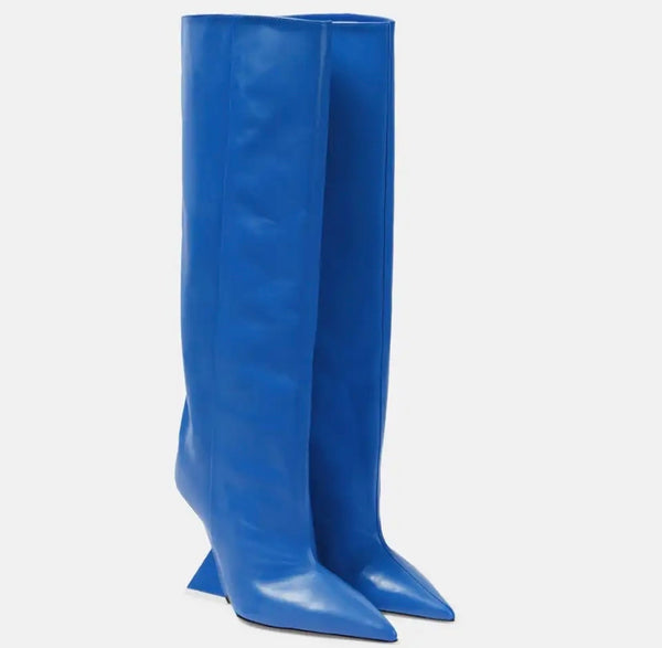 Women Pointed Toe Platform Fashion Faux Leather Knee High Boots