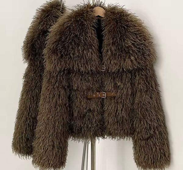 Women Fashion Color Faux Fur Warm Jacket