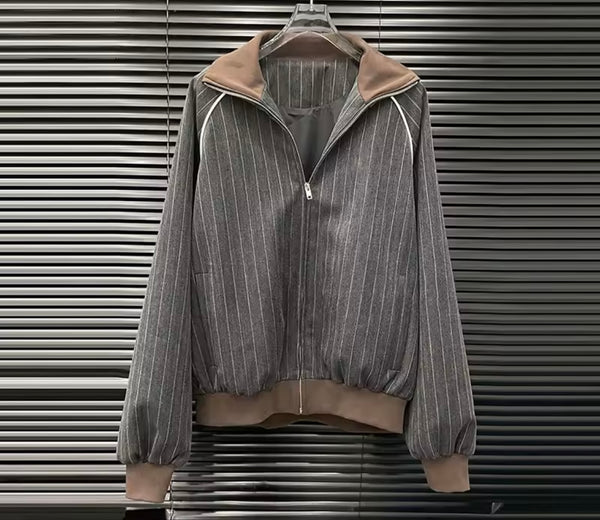 Women Striped Color Patchwork Two Piece Pleated Skirt Set