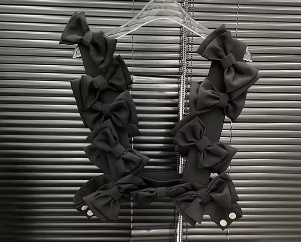 Women Black Sexy Sleeveless Bow Top