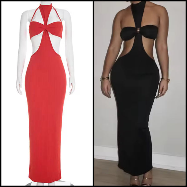 Women Halter Sleeveless Cut Out Maxi Dress