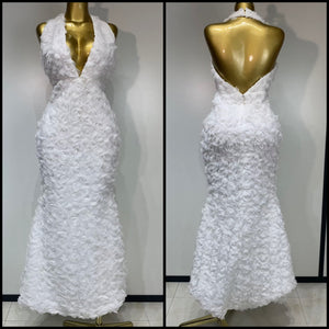Women White Sexy Halter Open Back Sleeveless Floral Maxi Dress
