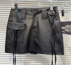 Women Color Fashion Faux Leather Short Skirt