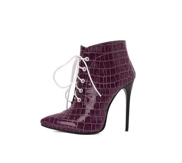 Women Fashion Color Pointed Toe Lace Up Ankle/Mid Calf Boots
