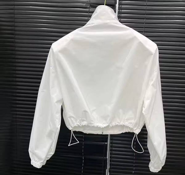 Women Fashion Zip Up Jacket Two Piece Ruffled Wrap Pant Set