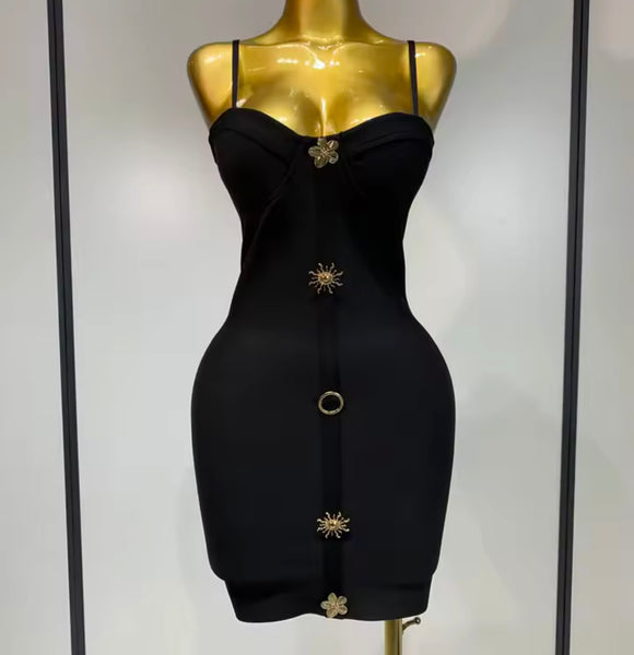 Women Sexy Sleeveless Metal Pin Bandage Dress