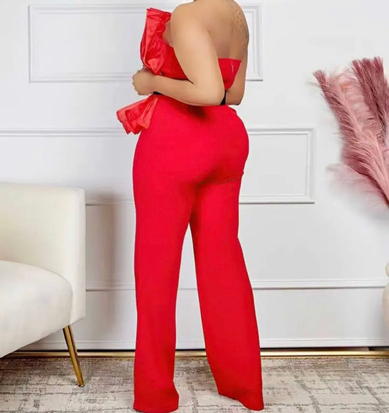 Women Sexy Pleated Strapless Color Jumpsuit