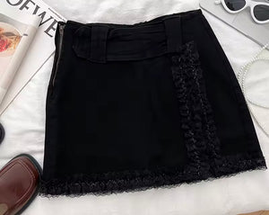 Women Sexy Fashion Lace Patchwork Denim Skirt