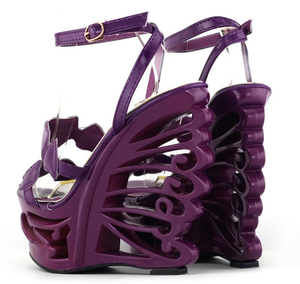 Women Purple Heart Fashion Platform Ankle Strap Sandals