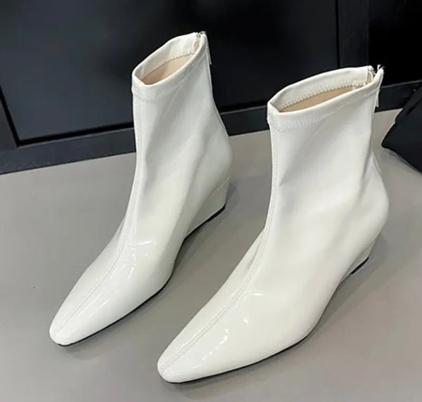 Women Fashion Patent Leather Wedge Platform Ankle Boots