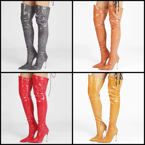 Women Fashion Color Over The Knee High Heel Boots