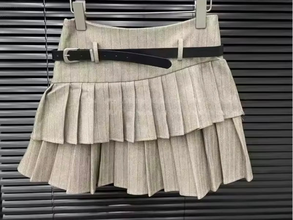 Women Fashion Jacket Two Piece Ruffle Pleated Skirt Set