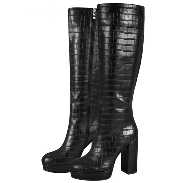 Women Fashion Round Toe Platform High Heel Boots