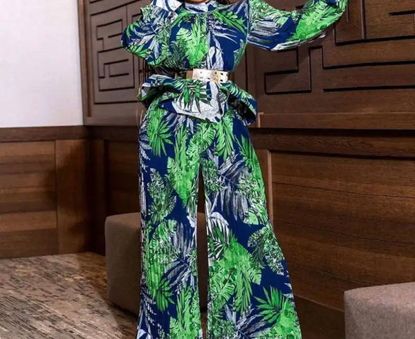 Women Fashion Multicolored Print Full Sleeve Two Piece Pant Set