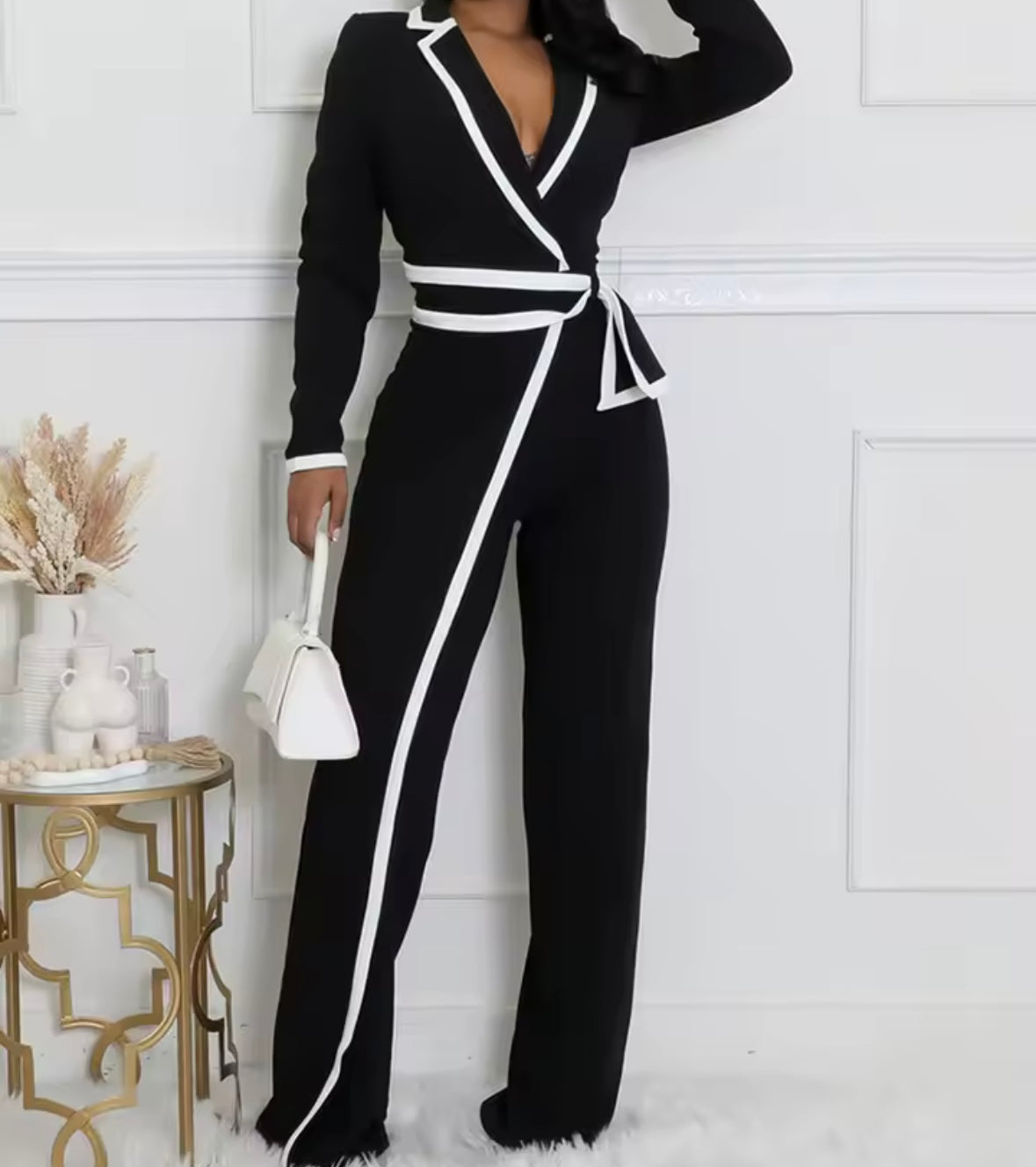 Women Fashion V-Neck Striped Full Sleeve Jumpsuit