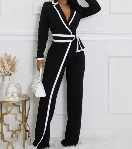 Women Fashion V-Neck Striped Full Sleeve Jumpsuit