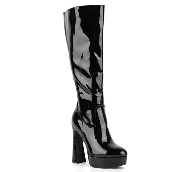 Women Color Platform High Heel Faux Leather Knee Length Boots