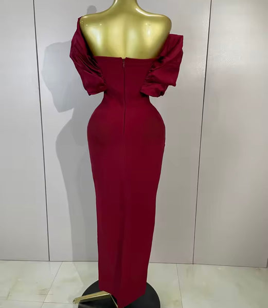 Women Elegant Off The Shoulder Bling Ruched Maxi Dress