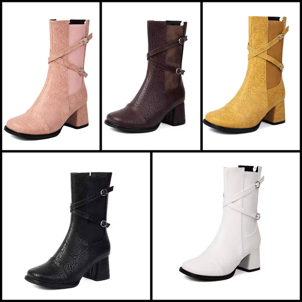 Women Fashion Criss Cross Buckled Ankle Boots