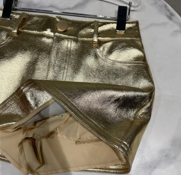 Women Gold Fashion Faux Leather Skirt