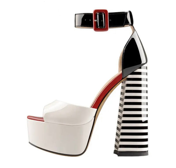 Women Fashion Patent Leather Platform Ankle Strap High Heel Sandals