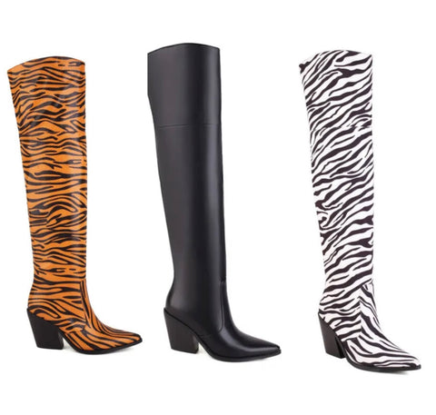 Women Faux Leather Zebra Print Western Boots