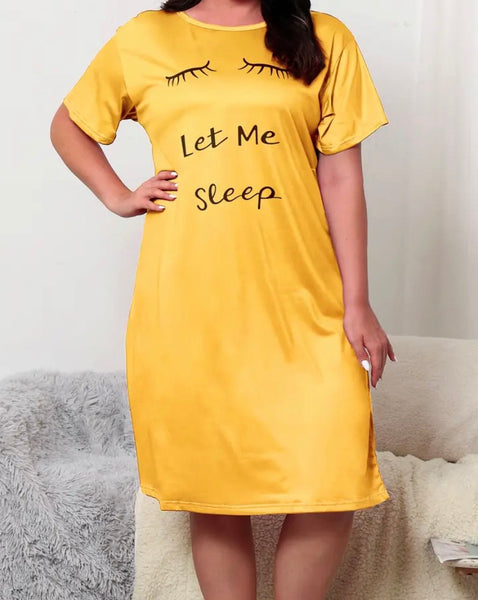 Women Yellow Letter Print Short Sleeve Nightgown