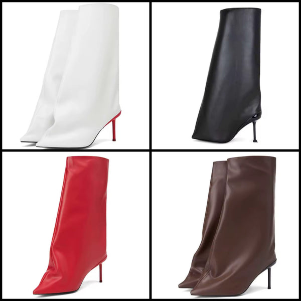 Women Fashion Pointed Toe Faux Leather High Heel Boots