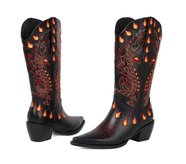 Women Printed Fashion Faux Leather Knee High Western Boots