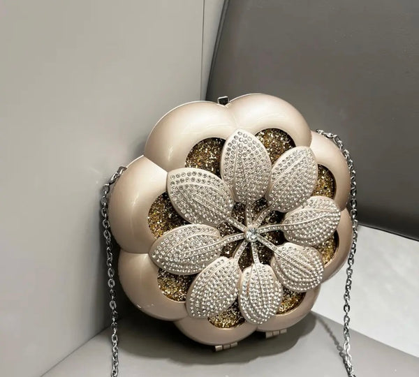 Women Color Fashion Bling Floral Handbag Purse