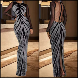 Women Sexy Bling Mesh Full Sleeve Maxi Dress