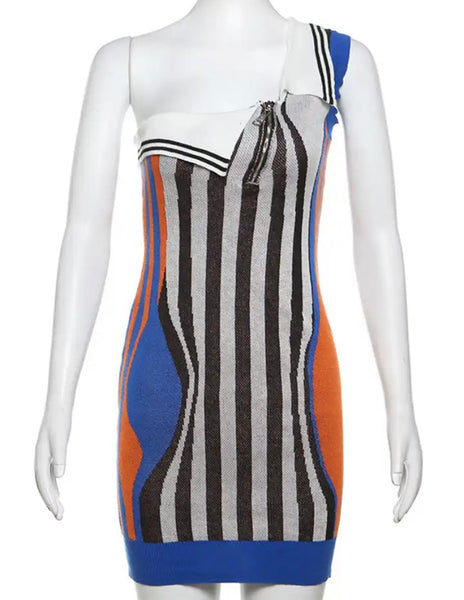 Women Sexy Sleeveless Colorful Striped Dress