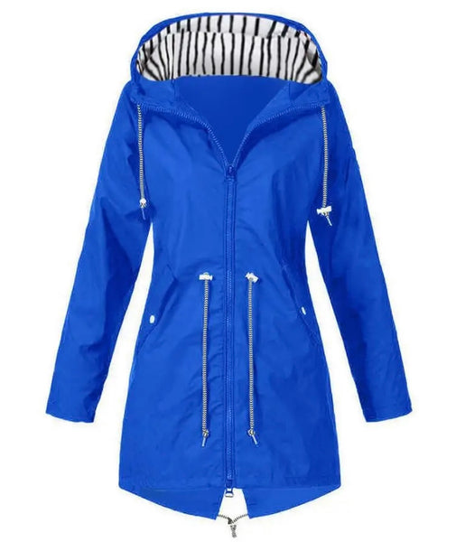 Women Fashion Hooded Drawstring Long Jacket