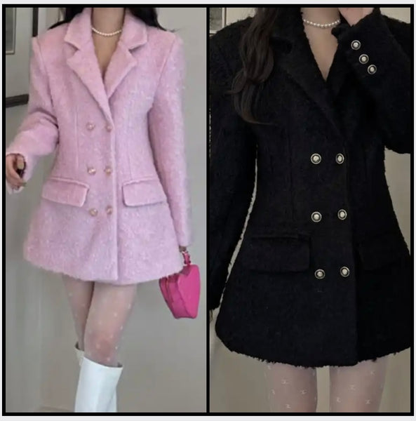 Women Fashion Double Breasted Woolen Trench Jacket