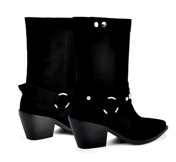 Women Fashion Black Suede Bling Ankle/Knee High Western Boots
