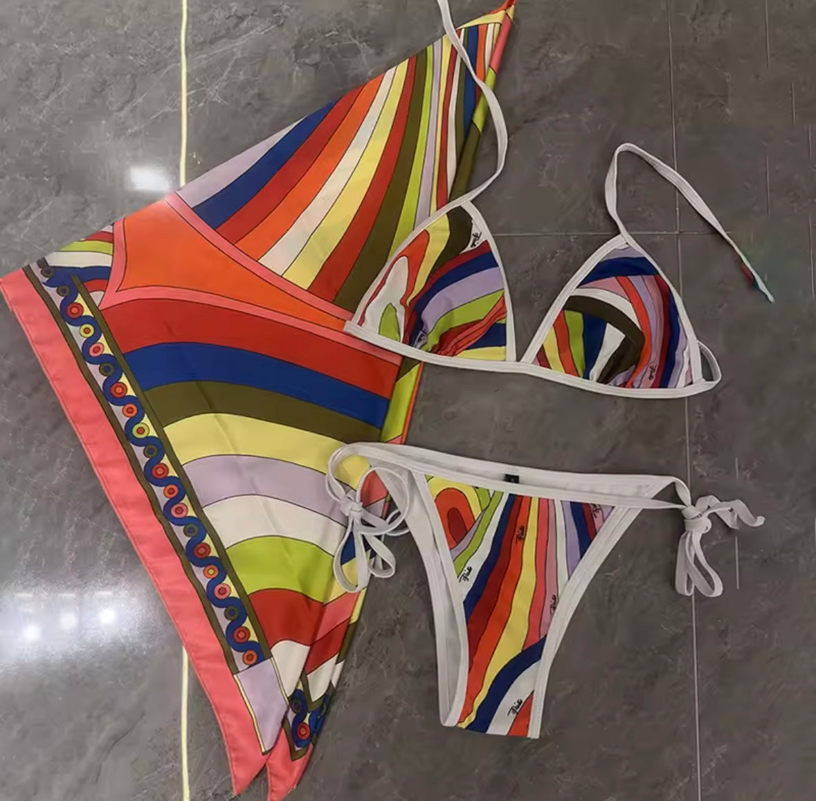 Women Sexy Fashion Multicolored Swimsuit Scarf Set