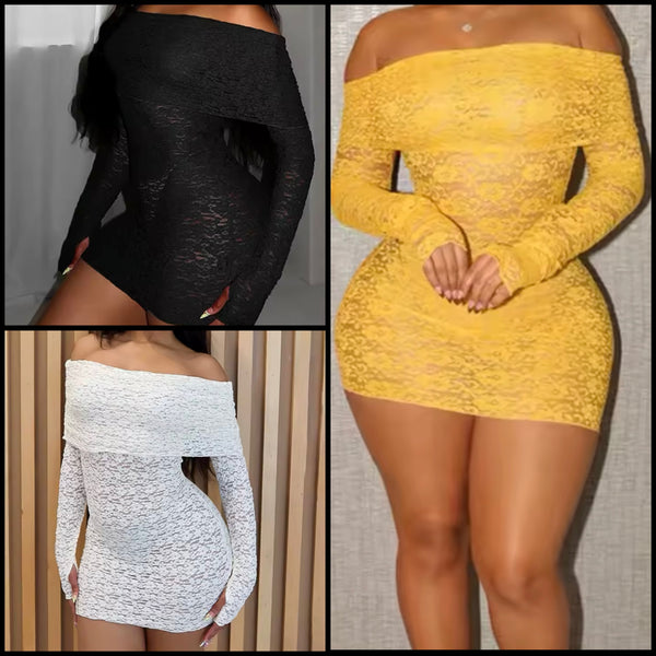 Women Sexy Off The Shoulder Full Sleeve Lace Dress