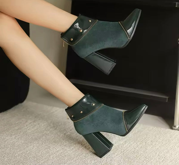 Women Fashion PU Suede Zipper High Heel Ankle Boots