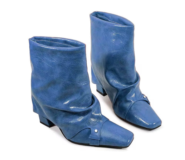 Women Color Square Toe Fashion Faux Leather Ankle Boots