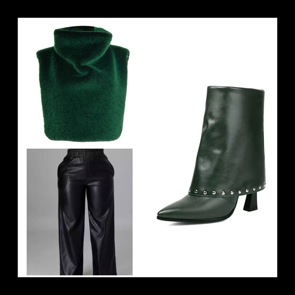 Women Pointed Toe Rivet High Heel Fashion Ankle Boots