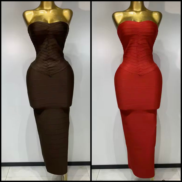 Women Sexy Strapless Bandage Maxi Dress