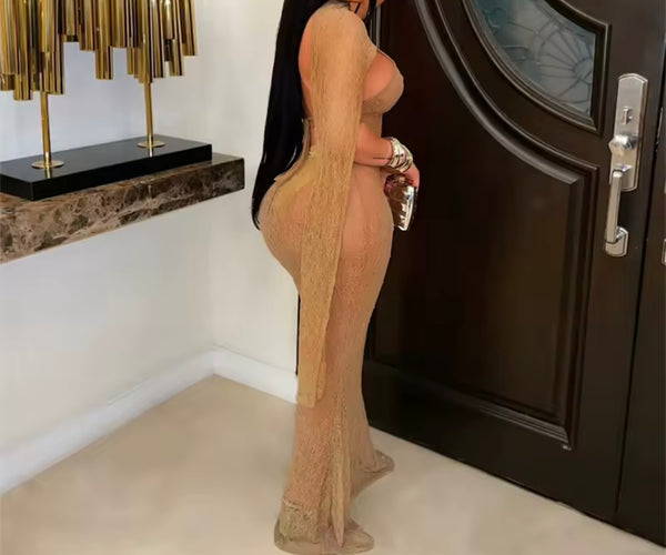 Women Sexy Lace Halter Open Back Sleeveless Maxi Dress