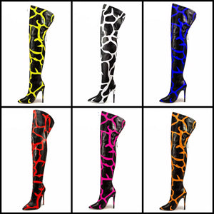 Women Color Patchwork Faux Leather Over The Knee Boots