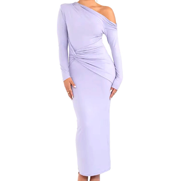 Women Sexy Sparkle One Shoulder Full Sleeve Maxi Dress